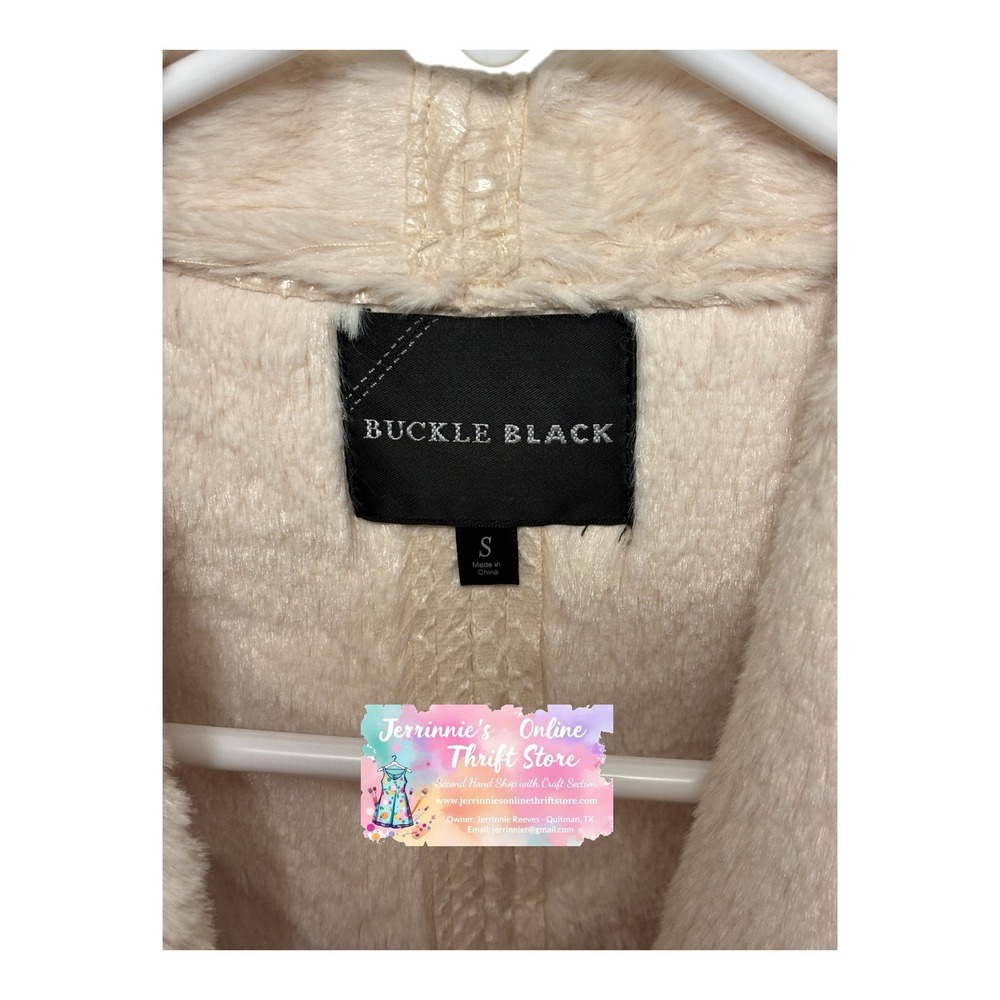 Buckle Black Cream Snakeskin Faux Leather Moto Jacket Faux Fur Lined Small - Picture 3 of 8